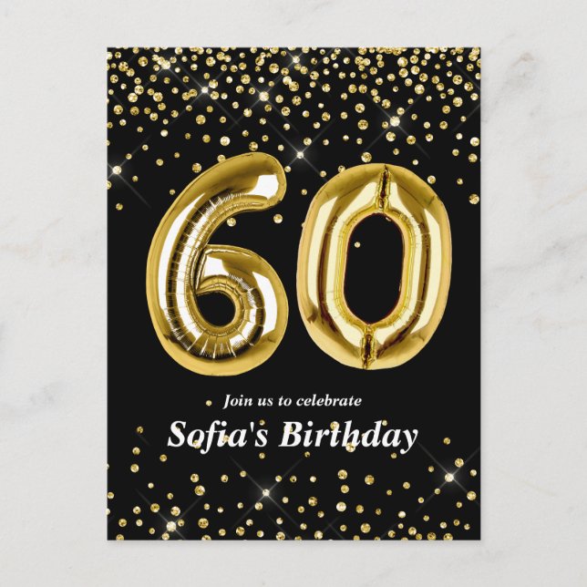 glitter gold balloon for 60th birthday party postcard (Front)