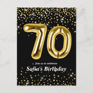 glitter gold balloon for 70th birthday party postcard