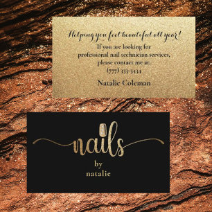 Glitter Gold & Black Nail Technician Business Card