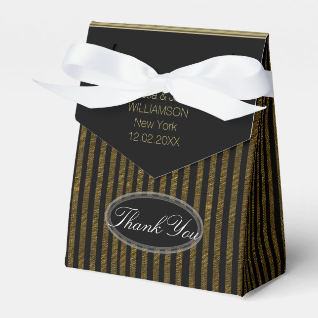 Glitter Gold+Black PinStripes Party Favour Box (Front Side)