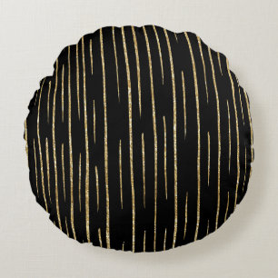Glitter Gold &black striped Round Cushion