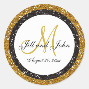 Glitter Gold Black Wedding Monogram Seals Sticker