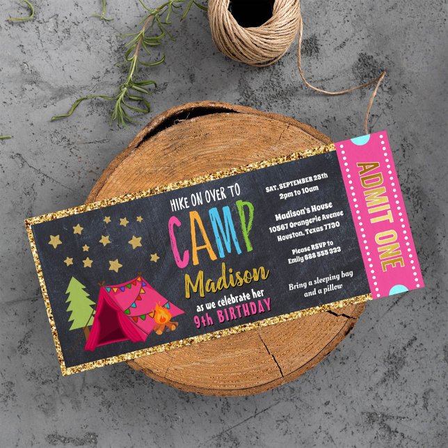 Glitter Gold Blackboard Glamping Ticket Pass Invitation (Creator Uploaded)