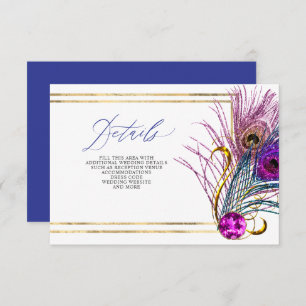 Glitter Gold Blue Purple Peacock Plume Wedding Enclosure Card