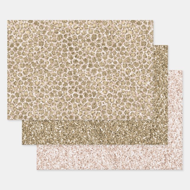Glitter Gold Blush Pink Leopard Print             Wrapping Paper Sheet (Set)