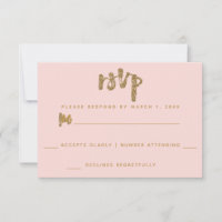 Glitter Gold Blush Pink Wedding Simple RSVP