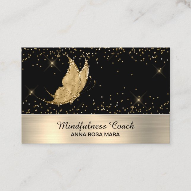*~* Glitter Gold Butterfly Mystical Magical Stars  Business Card (Front)
