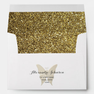 Glitter Gold Butterfly Return Address Envelope