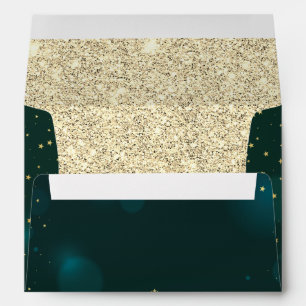 Glitter Gold Christmas Tree Snowflakes Green Envelope