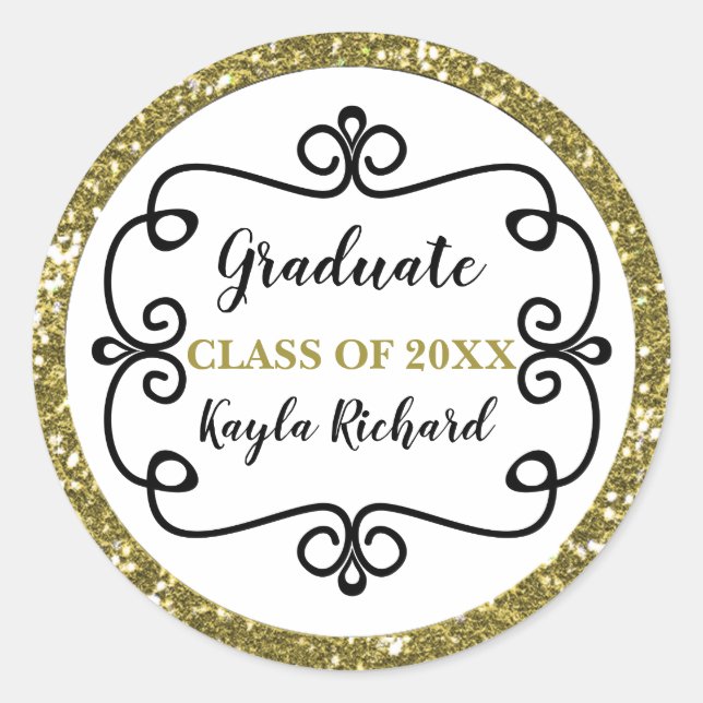 Glitter Gold Class Of Graduation Classic Round Sticker (Front)