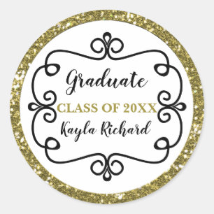Glitter Gold Class Of Graduation Classic Round Sticker