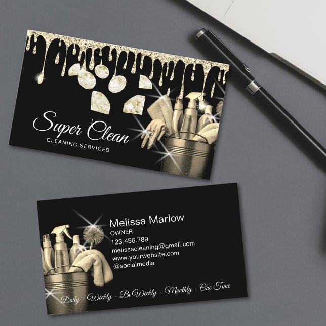 Glitter Gold Commercial House Cleaning Housekeeper Business Card (Glitter Gold Commercial House Cleaning Housekeeper Business Card)