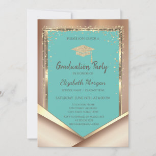 Glitter Gold Diamonds Mint Green Graduation  Invitation