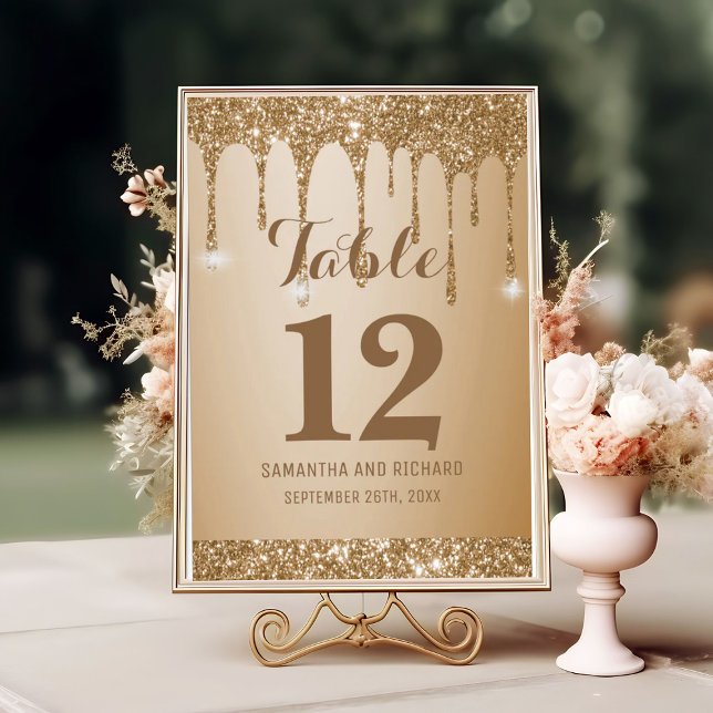 Glitter Gold Drips Champagne Beige  Table Number (Creator Uploaded)