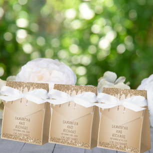 Glitter Gold Drips Champagne Beige Wedding Favour Box