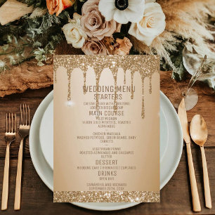Glitter Gold Drips Champagne Beige Wedding Menu