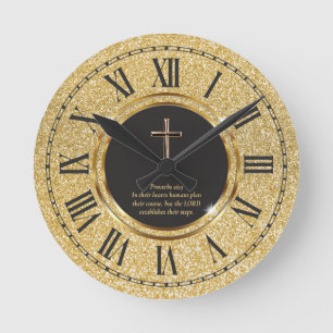 Glitter Gold Elegant Pastor Priest Church Round Clock