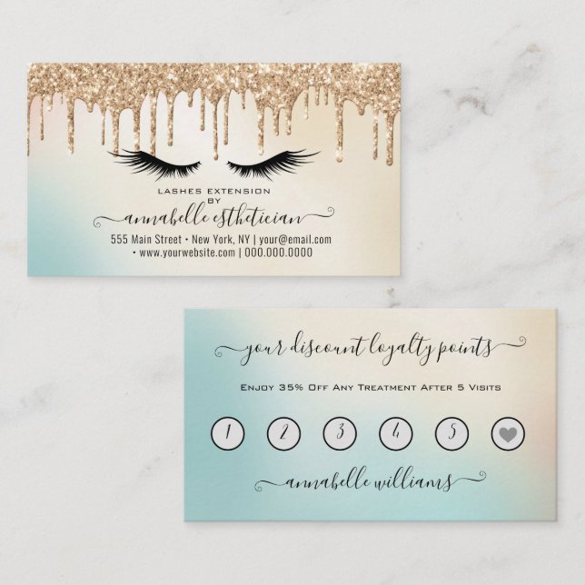 Glitter Gold  Eyelash Extension Loyalty  Business  Business Card (Front/Back)