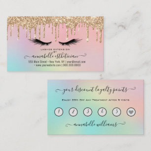 Glitter Gold Eyelash Extension Loyalty Business Card