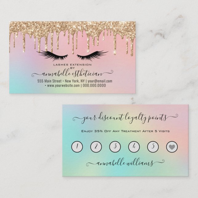 Glitter Gold  Eyelash Extension Loyalty  Business Card (Front/Back)