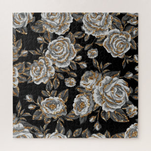 Glitter Gold Floral: Sparkle Vintage. Jigsaw Puzzle