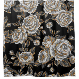 Glitter Gold Floral: Sparkle Vintage. Shower Curtain