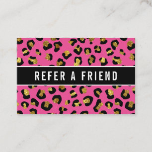 Glitter gold Fuchsia leopard Referral Customer Business Card