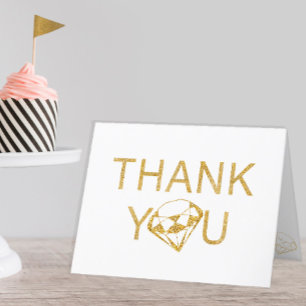 Glitter Gold Gem Birthday Party Thank You Card