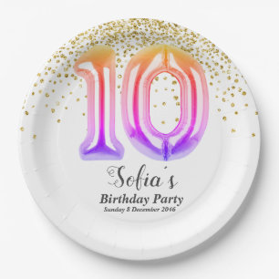 glitter gold , golden sparkle 10th birthday paper plate