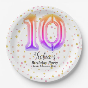 glitter gold , golden sparkle 10th birthday paper plate