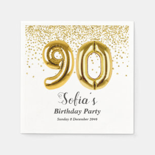 glitter gold , golden sparkle 90th birthday napkin