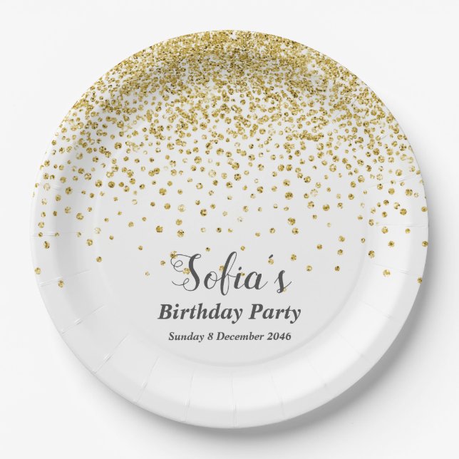 glitter gold , golden sparkle paper plate (Front)