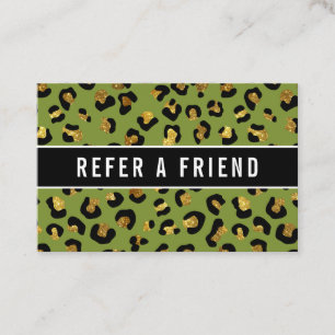 Glitter gold Green leopard Salon Referral Customer Business Card