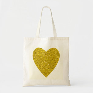 Glitter Gold Heart Wedding Tote Bag