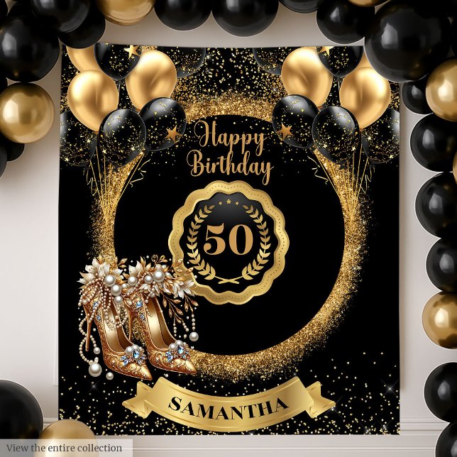 Glitter Gold High Heels 50th Birthday Sign Tapestry (Glitter Gold High Heels 50th Birthday Sign Tapestry)