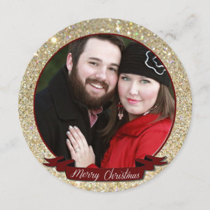 Glitter Gold Holiday Photo Card Invite Ornament