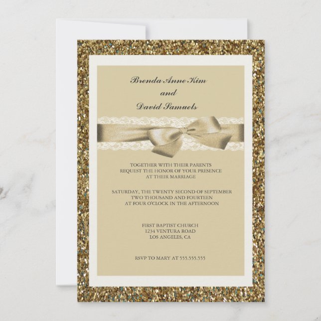 Glitter Gold Lace Wedding Invitation (Front)