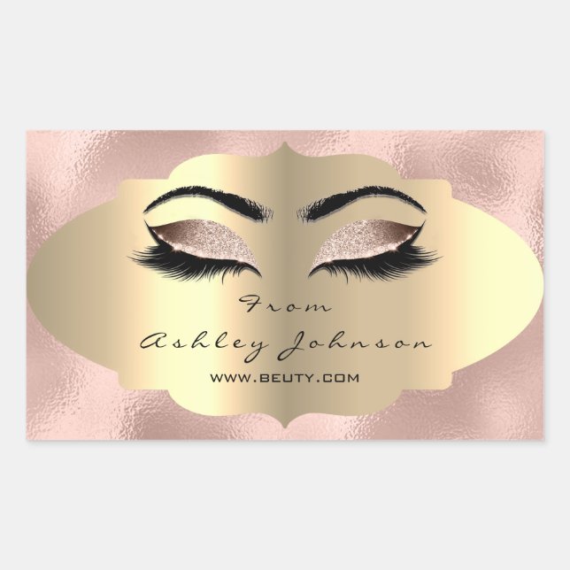 Glitter Gold Lash Eyes From Pink Metallic Thank Rectangular Sticker (Front)