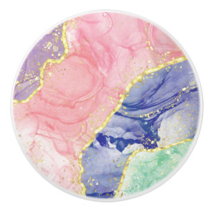 Glitter Gold Marble Pastel Colours Ceramic Knob