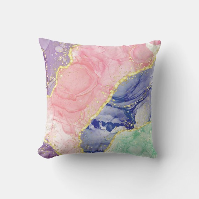 Glitter Gold Marble Pastel Colours Cushion (Front)