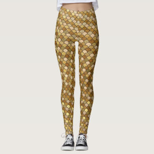 Glitter Gold Mermaid Fish Scales Leggings