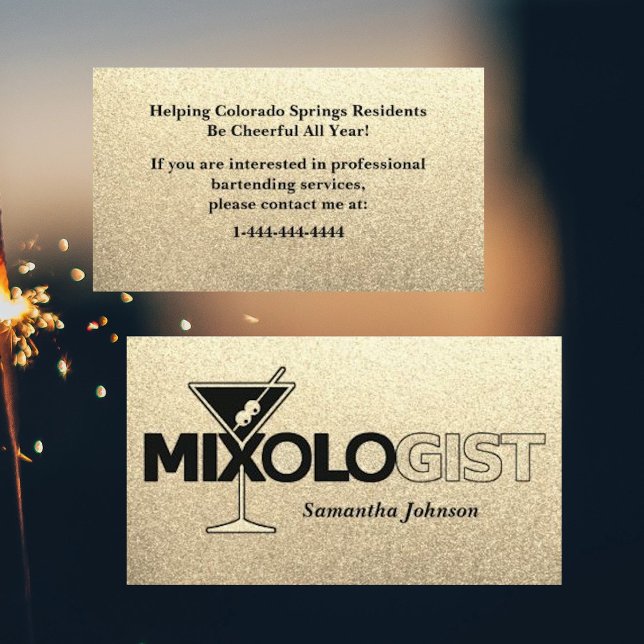 Glitter Gold Mixologist Bartender Business Card (Creator Uploaded)