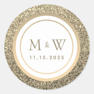 Glitter Gold Monogram Wedding Classic Round Sticker