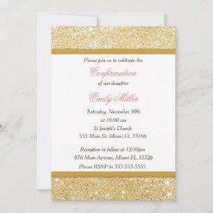 Glitter Gold Pink Girl Confirmation Invitation