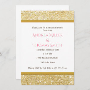 Glitter Gold Pink Rehearsal Dinner Invitation