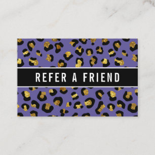 Glitter gold Purple leopard Referral Customer Business Card