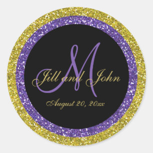 Glitter Gold Purple Wedding Monogram Seals Sticker