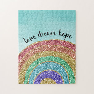 Glitter Gold Rainbow Aqua Watercolor Jigsaw Puzzle
