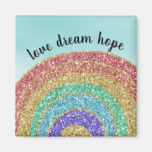 Glitter Gold Rainbow Aqua Watercolor Magnet (Front)