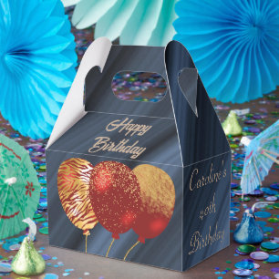 Glitter & Gold Red Balloons 40th Birthday Favour Box
